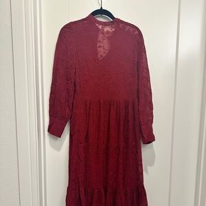 Embroidered long-sleeve midi  dress